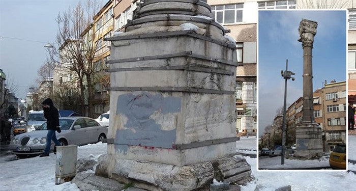 İstanbul’da Bin 500 Yıllık Markinos Sütunu’na Sprey Boya İle Yazı Yazıldı