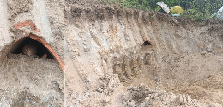 Yalova'daki villa inşaatında iş makinesi küp mezarı parçaladı
