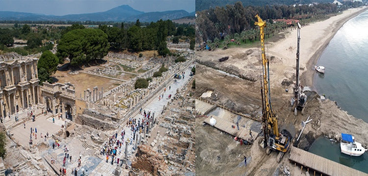 Efes antik kanal projesinde 414 fore kazık çakıldı