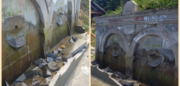 Ordu'da Çambaşı Yaylası yolundaki tarihi çeşmeye saldırı