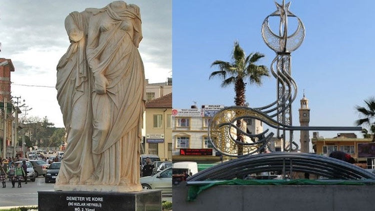 İzmir’de 2200 Yıllık Heykel Kaldırılarak Yerine Osmanlı Tuğrası Dikildi