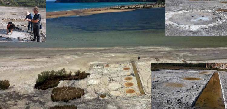 İztuzu Plajı'nda sular çekilince ortaya çıkan antik Kaunos Tuz Tesisi'nin dünyada bir eşi yok