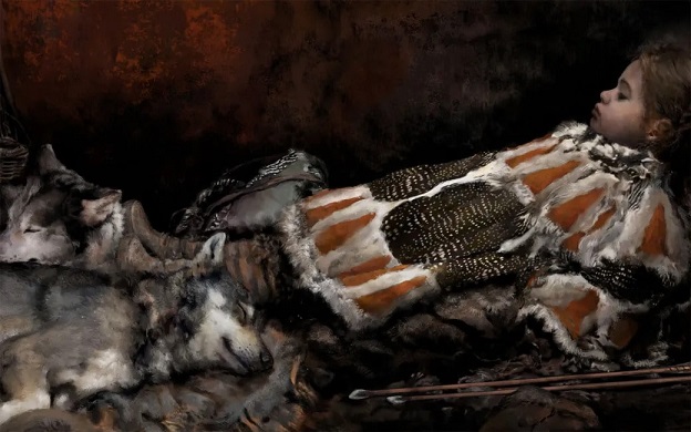 Mezolitik Taş Devri’nde bir çocuk kuş tüyleri, bitki lifleri, kürkü ve köpeği ile gömülmüş
